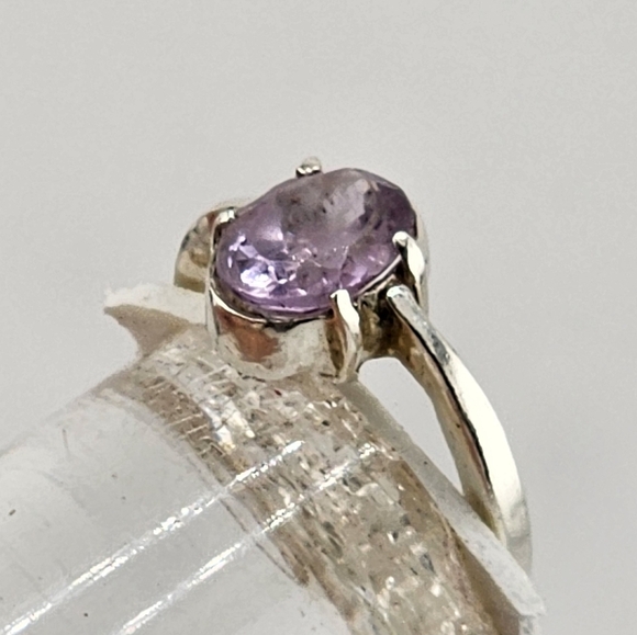 AMETHYST ROSE CUT SOLITARY RING HANDMADE IS STERLING SILVER SZ 7 - Picture 2 of 7